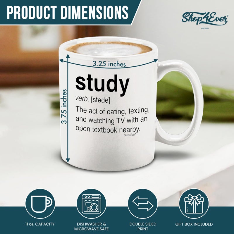 shop4ever Study Definition Ceramic Coffee Mug Tea Cup, Gift for College Student Graduate 11 oz (White) - Image 2